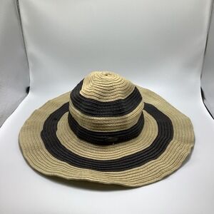 Panama Jack Womans Straw Sun Hat Tan Black Beach Hat Wide Brim